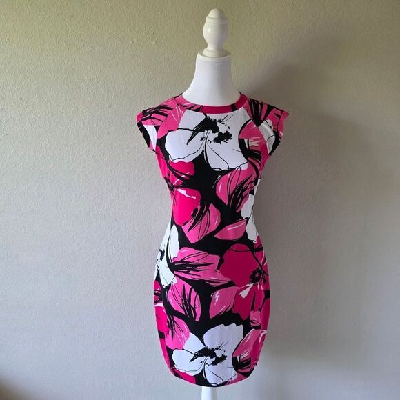 Cache Dresses & Skirts - Vintage Y2K Cache Pink And Black Floral Print Mini Dress Size 6